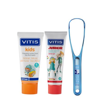 VITIS Kids en Junior tandpasta en Halita Tongreiniger